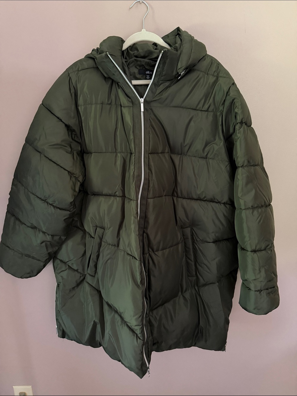 ellos Dark Olive Green Quilted Puffer Jacket with Hood